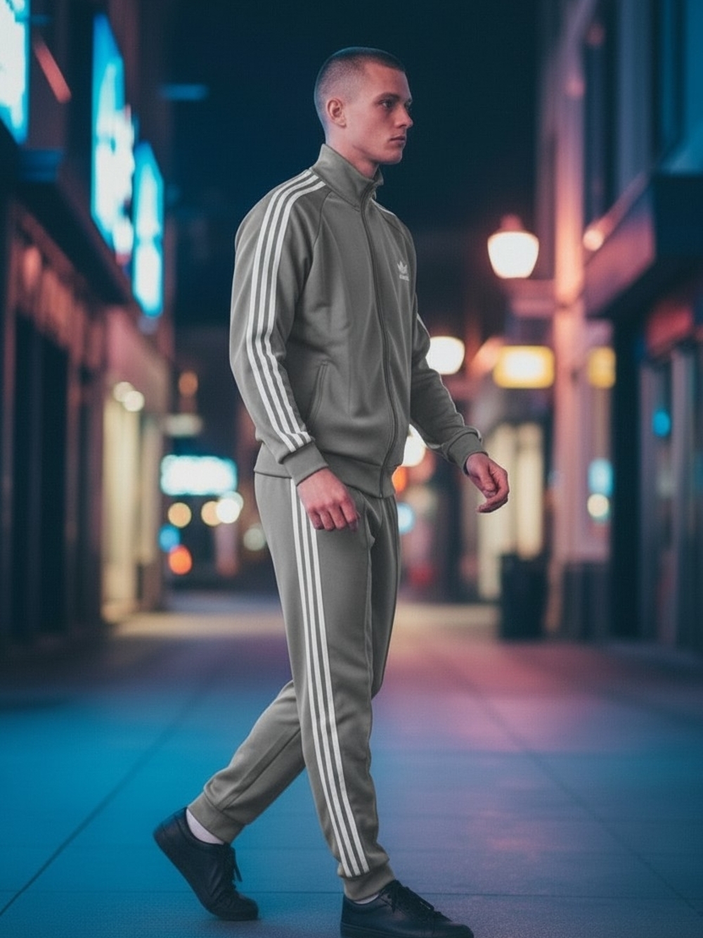 adidas Men's Olive Track Jacket with White Three-Stripes - Picture 3 of 3
